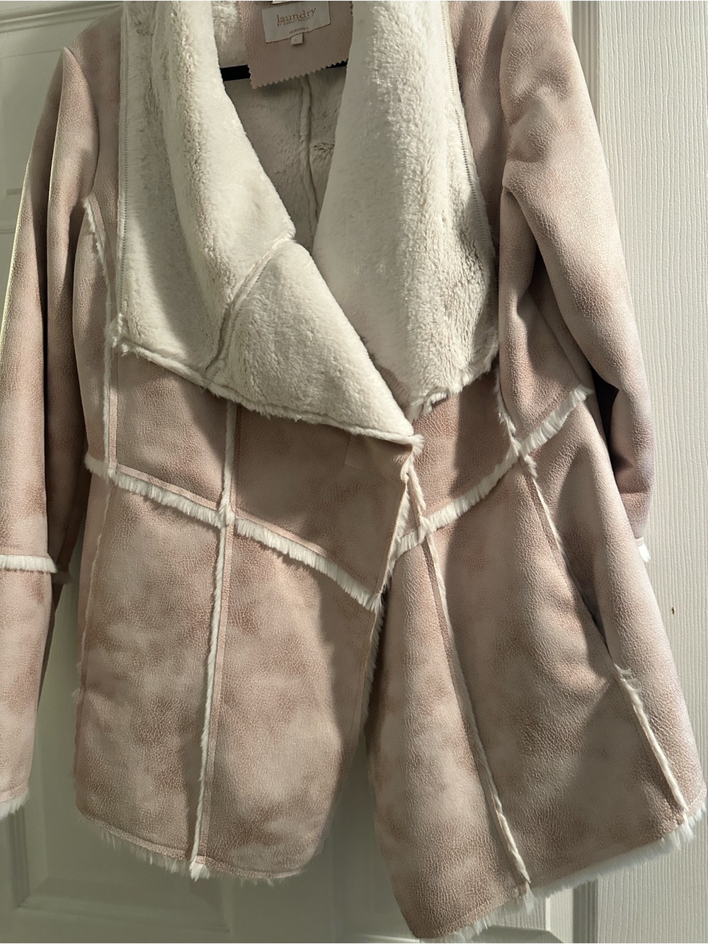 Laundry By Shelli Segal Blush and Cream Teddy Shearling Jacket